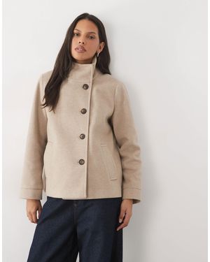 Vero Moda Funnel Neck Short Wool-feel Formal Coat - Natural
