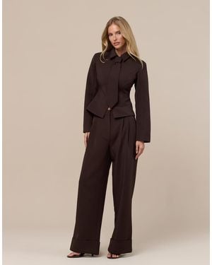 Wanderdoll Exclusive Gabriella Turned Up Tailored Wide Leg Trousers Co-Ord - Natural