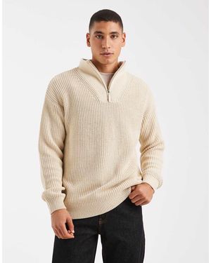 New Look Fisherman Knit 1/4 Zip Jumper - Natural