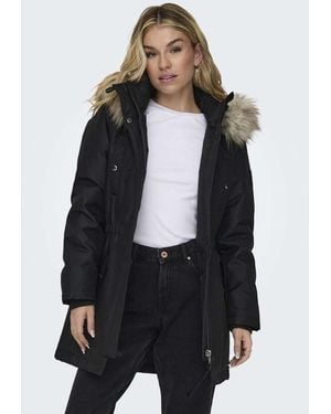 ONLY Iris Parka Ligera Acanalada Con Capucha En Negro - Gris