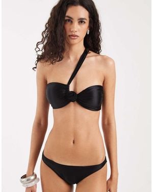 Vero Moda Top Bikini A Fascia Monospalla Con Decorazione Floreale - Nero