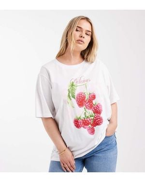 ONLY Oversized T-Shirt Met Grafische Frambozenprint - Wit