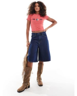 Cotton On Pantalones Cortos Vaqueros Azul Enjuagado De Corte Ancho Alargado De Lyocell De