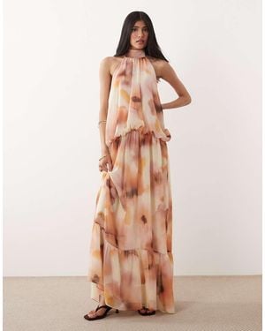 Mango Halterneck Tiered Maxi Dress - Pink
