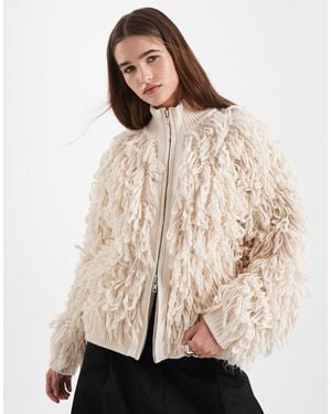 ASOS Looping High Neck Zip Through Cardigan - Natural