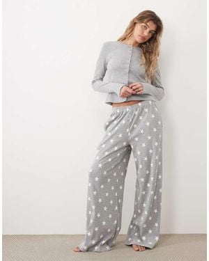 ASOS Rib Long Sleeve Pyjama Set With Stars - Grey