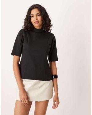 ASOS High Neck Detail Half Sleeve Interlock Top - Black