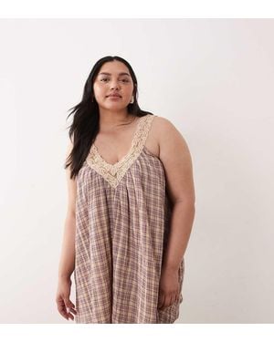 ASOS Asos Design Curve V Neck Smock Poplin Mini Sundress With Lace Overlay - Pink