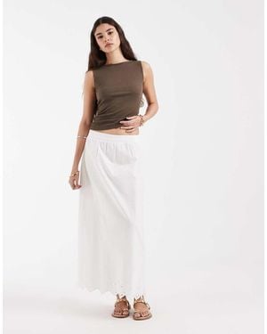 Pieces Embroidered Hem Cotton Boho Maxi Skirt - White
