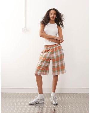 Collusion Check Print Long Jogger Shorts - Multicolour