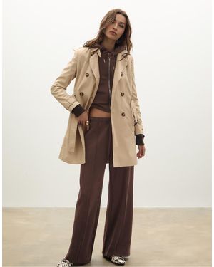 Stradivarius Wide Leg Trousers With Seam Detail - Natural