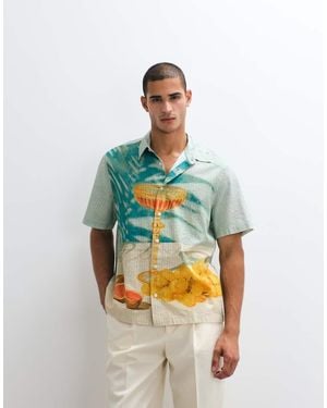 ASOS Relaxed Seersucker Shirt With Placement Print - White