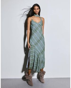 Bershka Scarf Chiffon Midi Dress - Blue