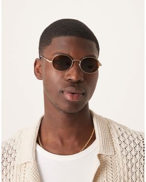 ASOS – runde sonnenbrille mit blass goldenem metallrahmen und braunen gläsern