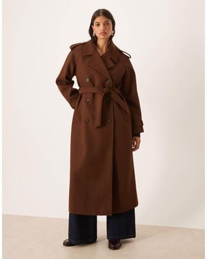 Vila Heavyweight Wool Look Trench Coat - Brown