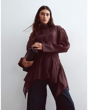 ARRANGE Dome Sleeve Seam Detail Organza Top With Button Down Back - Red