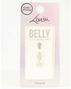 Lovisa Titanium Cubic Zirconia Flower Drop Belly Bar - Metallic