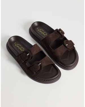 New Look Faux Suede Double Strap Buckle Sandals - Black