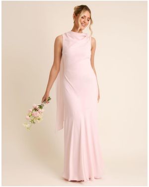 Six Stories Bridesmaid Crepe High Cowl Neck Maxi Dress - Pink