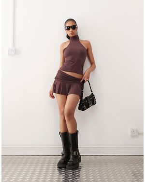 Collusion Soft Slinky Micro Mini Ruched Skirt - Natural