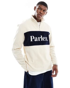 Parlez Inwood Quarter-Zip Color Block Rib Sweatshirt - White