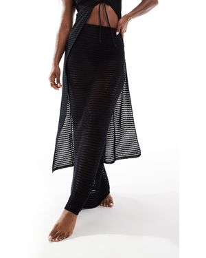 Kaiia Crochet Knit Maxi Beach Skirt - Black