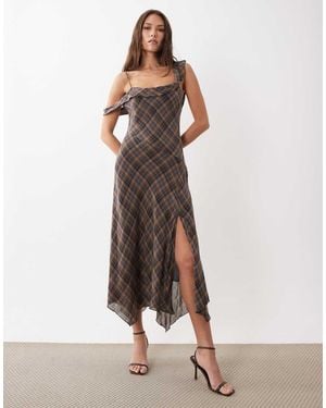 Mango Cowl Neck Hanky Hem Maxi Dress - Brown