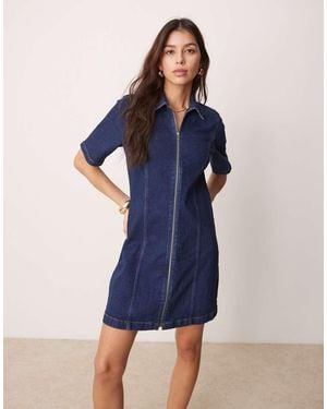 Abercrombie & Fitch Denim Zip Detail Mini Aline Skater Dress - Blue