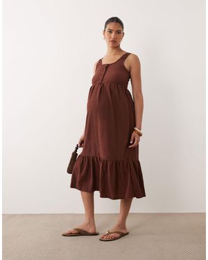 Mama.licious Mamalicious Maternity Sleeveless Nursing Button Function Jersey Midi Dress - Brown