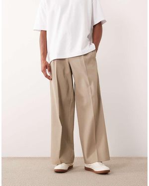 ASOS Tailored Loose Leg Trousers - Natural