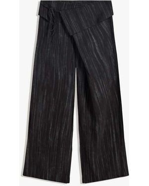 Bershka Textured Trousers With Fold-over Waist - Blue