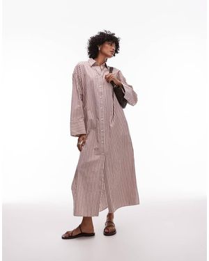 ARKET Vestido Camisero Largo A Rayas Marrones Con Paneles En Las Mangas Y Aberturas Laterales De Algodón Puro De - Rosa