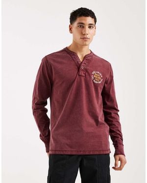 Hollister Long Sleeve Front Graphic Henley Top - Red