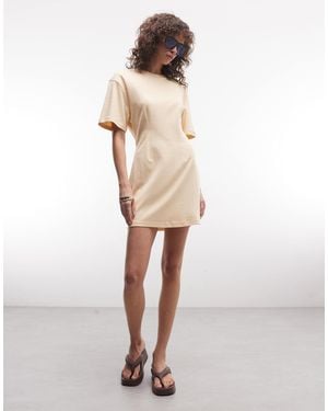 Monki Cinched Waist T-shirt Mini Dress - Natural