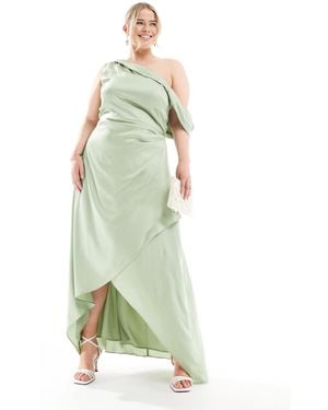 Tfnc Plus L'invitée - robe longue asymétrique en satin avec jupe portefeuille - sauge - Vert