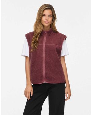 Vila Marlon Gilet Teddy Senza Maniche Con Collo Alto Rosa - Rosso