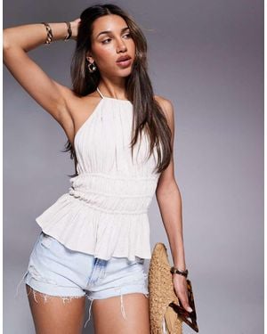 River Island Top Color Piedra Fruncido Con Cuello Halter De -Neutro - Gris