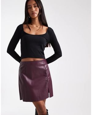 Vero Moda Faux Leather Mini Skirt With Notch Front - Purple