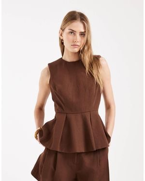 ASOS Tailored Peplum Shell Top With Linen - Brown