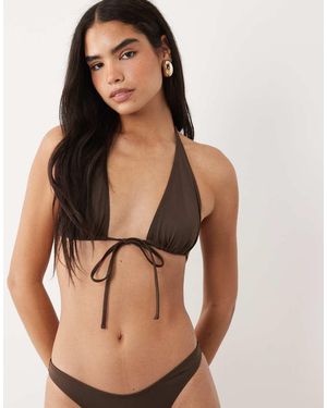ASOS Maya Laguna High Apex Tie Front Bikini Top - Natural