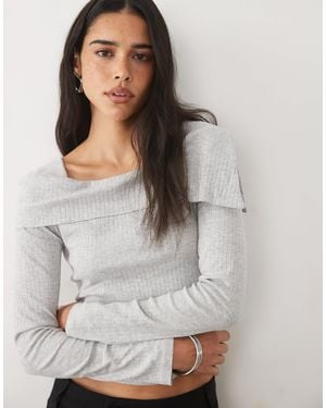 Mango Teen Long Sleeve Off The Shoulder Top - Gray
