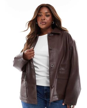 ASOS Asos Design Curve Leather Look Harrington Jacket - Brown