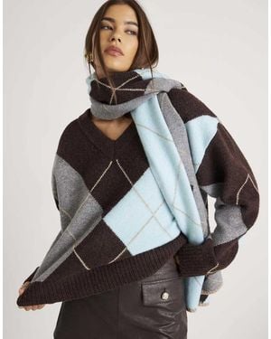 River Island Knitted Argyle V Neck Jumper - Grey