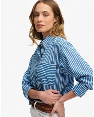 Superdry – langärmliges relaxed-fit-hemd aus popeline - Blau