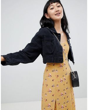 Pull&Bear Cropped Denim Jacket In Black