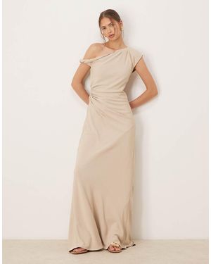 Six Stories Exclusive Asymmetric Off Shoulder Maxi Dress - Natural