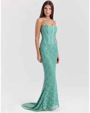 House Of Cb Antonina Lace Corset Maxi Dress - Green