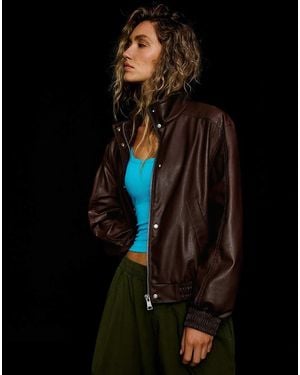 Bershka Leather Effect Jacket - Brown