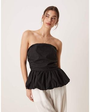 Glamorous Ruched Puffball Peplum Top - Black
