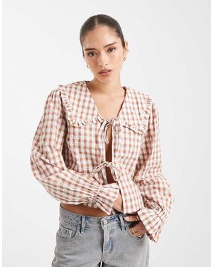 Wednesday's Girl Tie Detail Gingham Blouse - Blue
